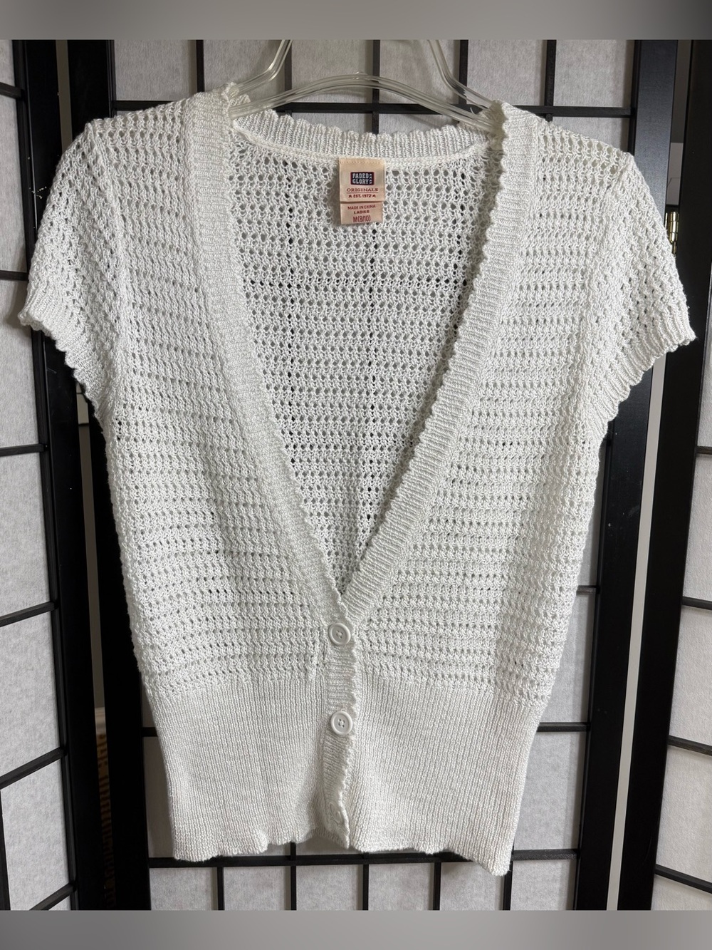 Women's Faded Glory White Knit V-neck Button-Down Cardigan With Silver Size Med